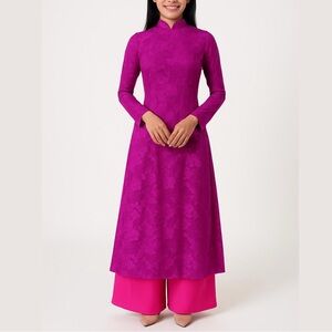 Pink Magenta Ao Dai Set of 2 Top And Pants